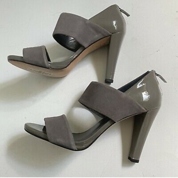 Talbots Emmie Smoke Grey Patent Leather Open Toe Pumps Zip Heels Women’s 8 - Picture 2 of 8
